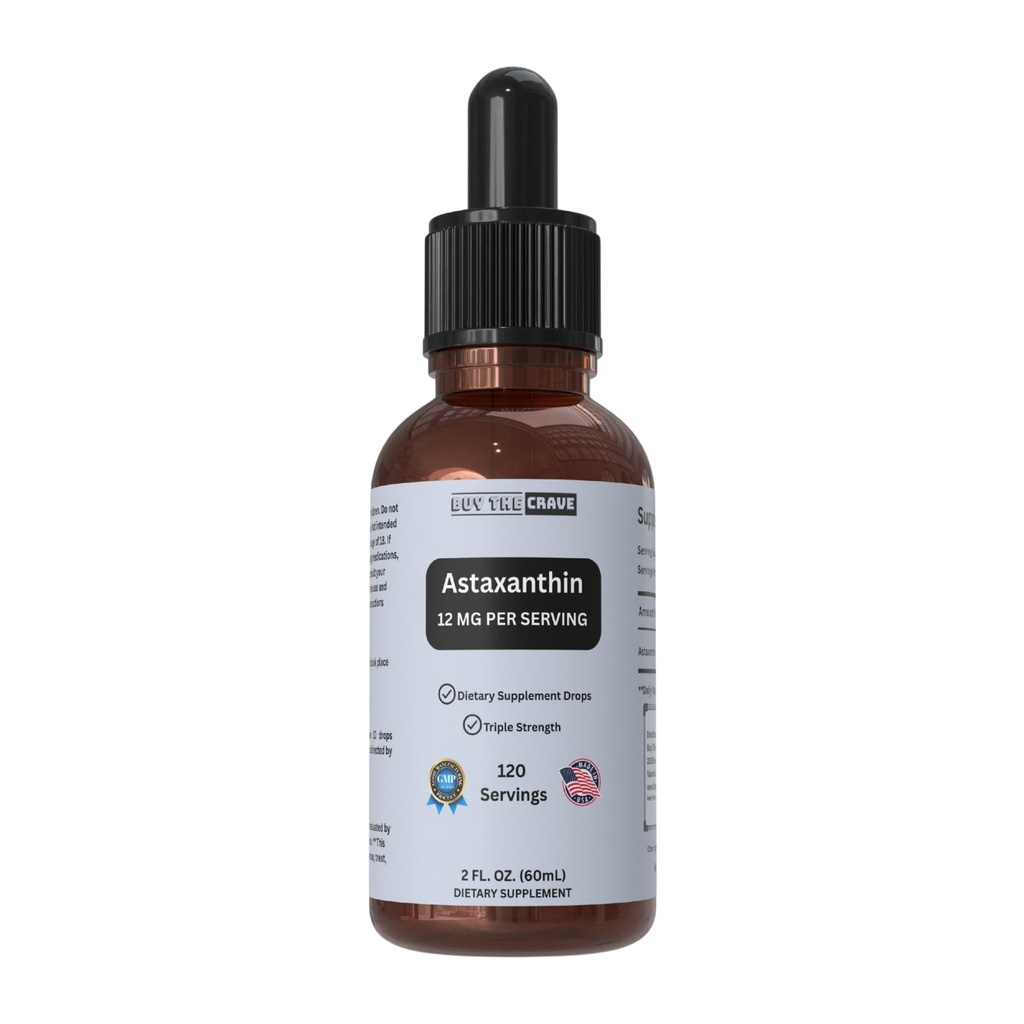 Astaxantina líquido gotas infundida com frio prensado Extra Azeite Virgem – 12mg por serviço – Natural Antioxidante Apoio – 2 fl oz Dropper garrafa – Vegan, Não-GMO