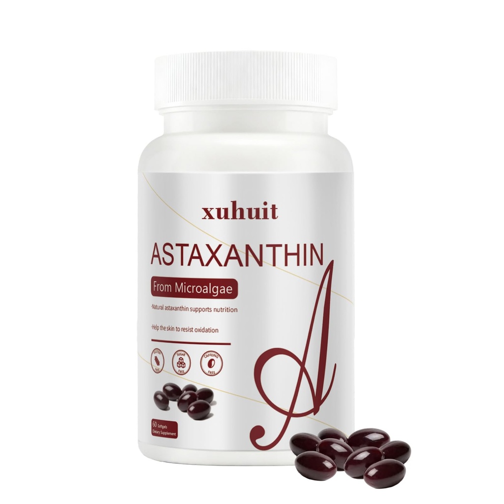Astaxantina 12mg Softgels, 120 contagem para o fornecimento de 4 meses, suplemento natural antioxidante de algas, soja livre, fácil de engolir (01)
