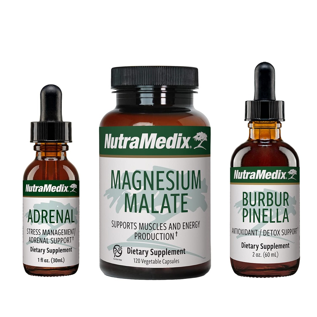 NutraMedix Energy Set - Kit 3-Piece Inclui Extractos de Astragalus, Rhodiola, Ginseng & Schisandra, Burbur-Pinella Detox Drops & Magnesium Malate Cápsulas para General Wellness