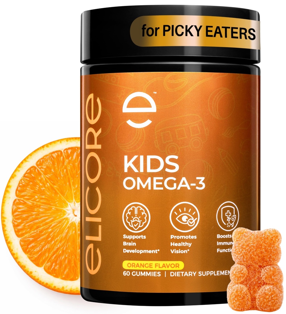 Crianças Premium Omega 3 Gummies – Óleo de peixe sabor laranja para crianças – Gummies Omega 3 para crianças – Sem arrotos de peixe – Cérebro, Eye & Imune Support – 2 meses de fornecimento