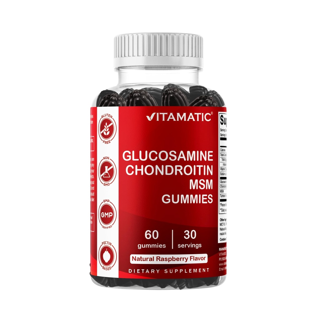 Vitamatic Glucosamine Chondroitin Gummies com HSH & Vitamina E – Fórmula de apoio conjunto – 60 Gummies Vegan baseado em pectina
