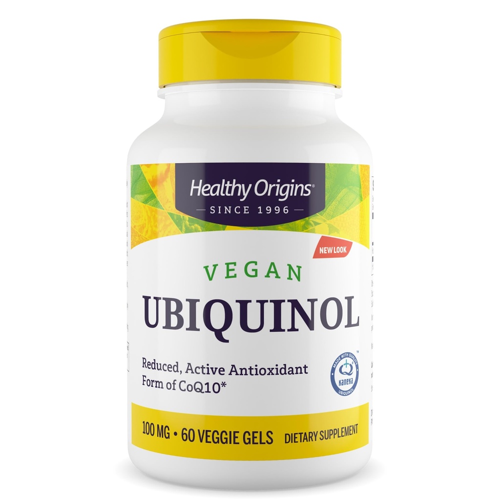 Origem saudável Ubiquinol Vegan (Forma ativa de CoQ10), 100 mg - Kaneka Ubiquinol Suplementos para saúde do coração e suporte antioxidante - sem glúten e não-GMO Suplemento - 60 Gels vegetarianos