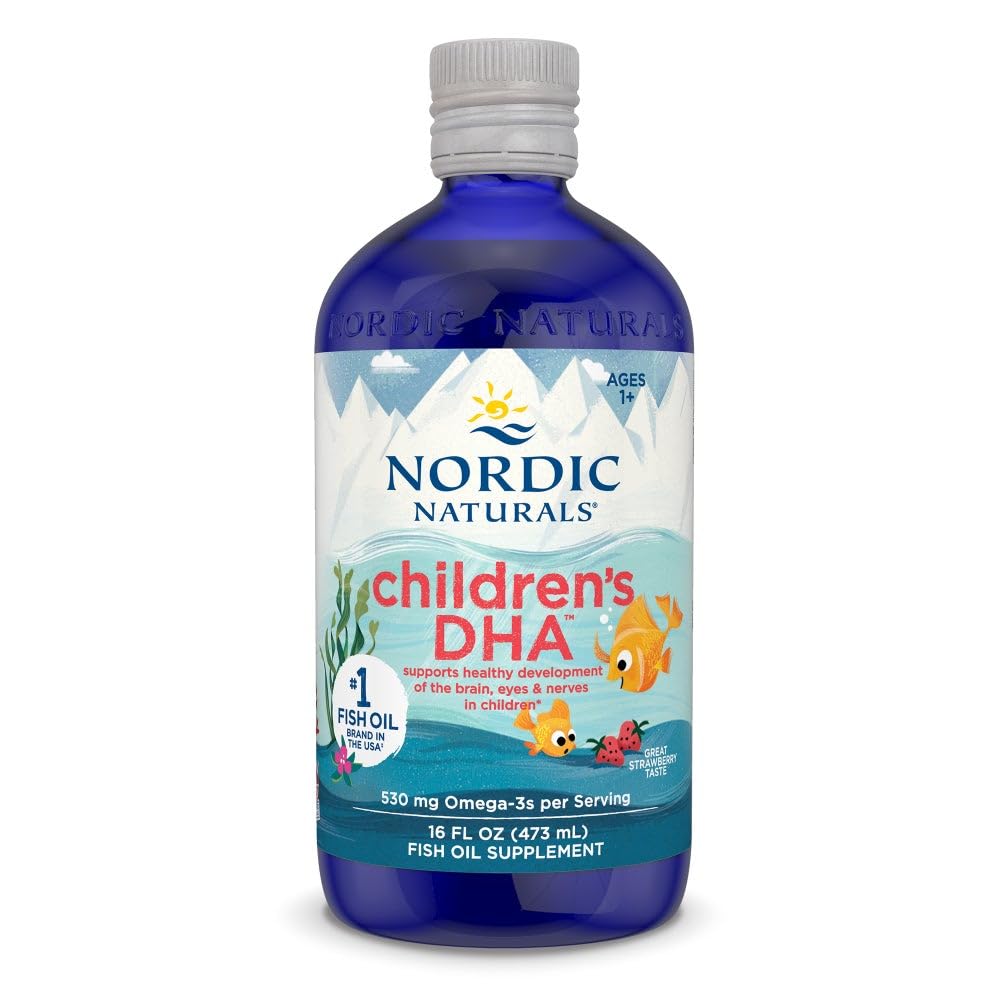 Naturals nórdicos DHA de crianças, morango - 16 onças para crianças - 530 mg Omega-3 com EPA & DHA - Desenvolvimento do cérebro e função - Não-GMO - 192 Servos (Pacote de 2)