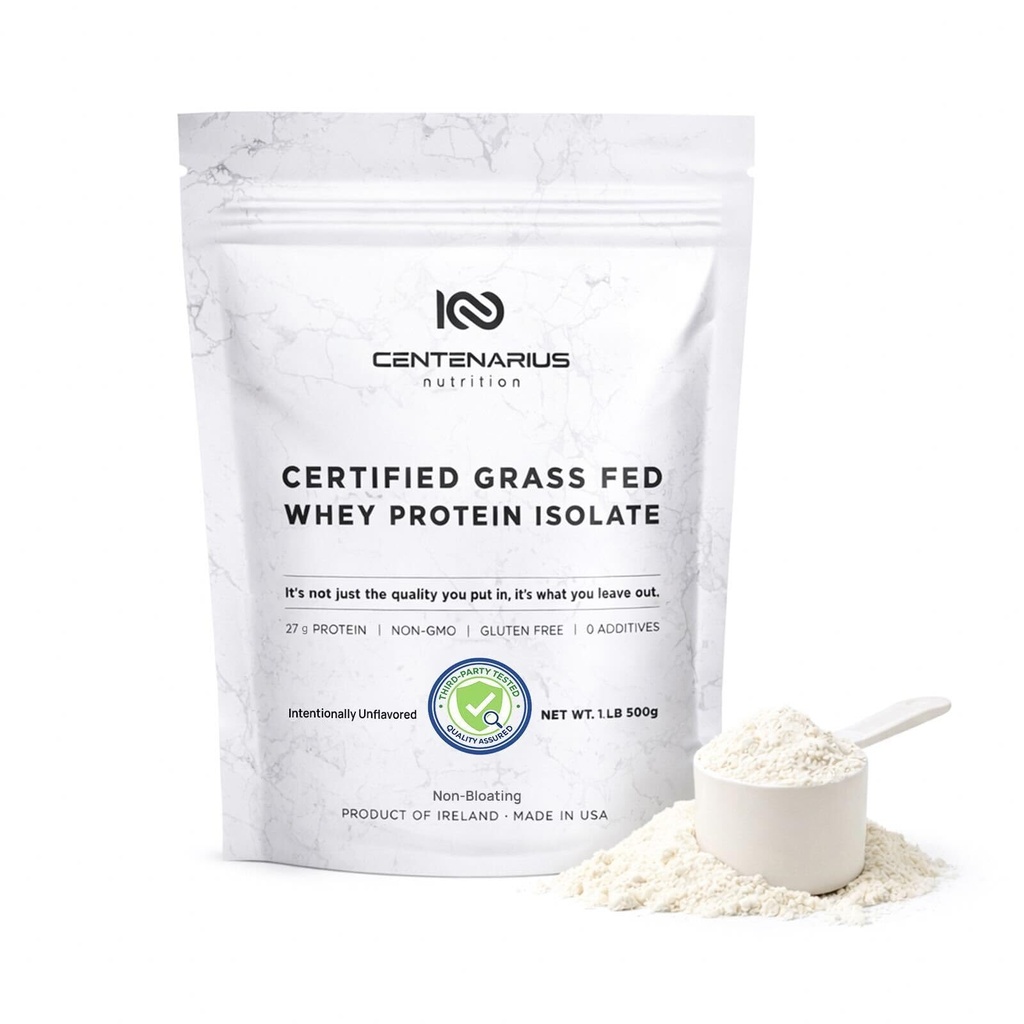 Centenario Nutrition Grass Feed Whey Protein Unflavored Powder 500g com aminoácidos naturais para crescimento muscular otimizado, recuperação e eficiência - frio filtrado, sem aditivos ou hormônios