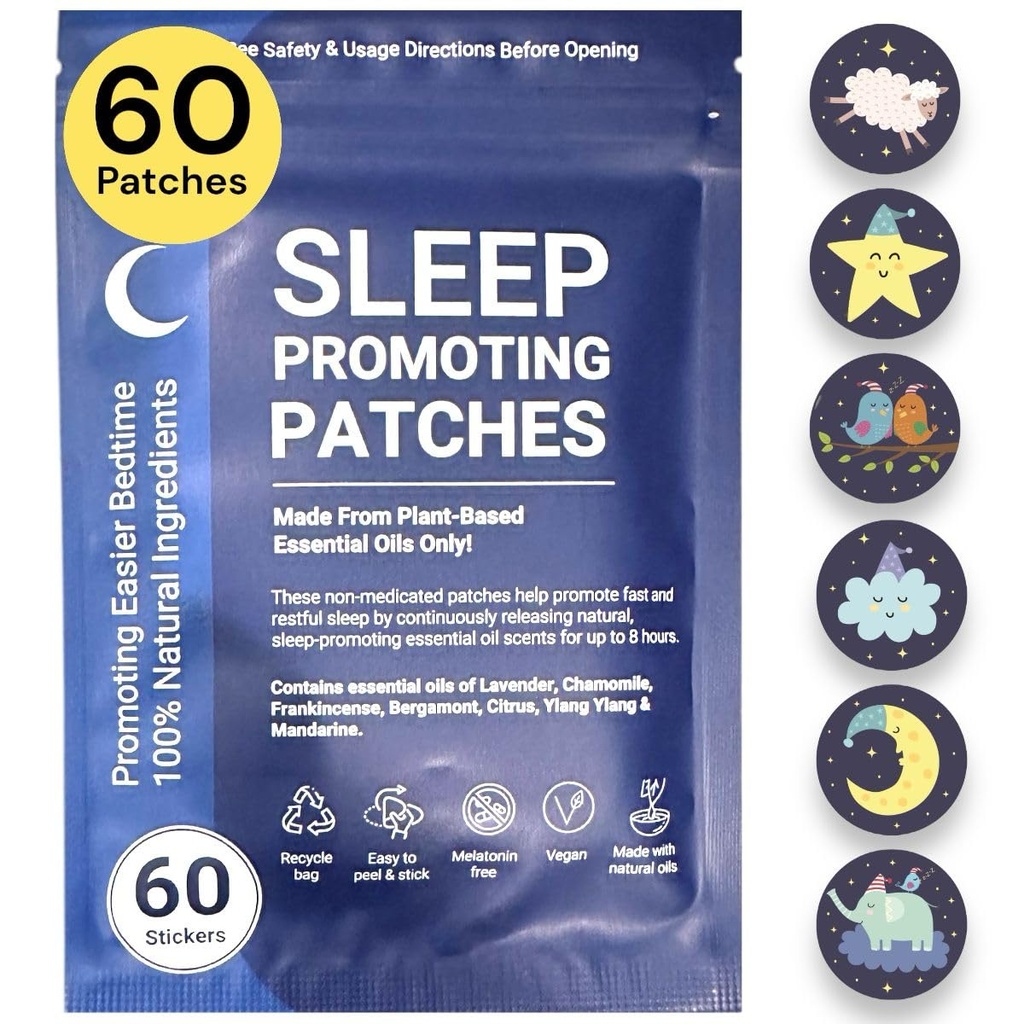 Patches de sono para adultos e crianças - 60 100% óleo essencial natural baseado em plantas patches de ajuda ao sono, adesivos para dormir sem melatonina, para Zen e fácil hora de dormir