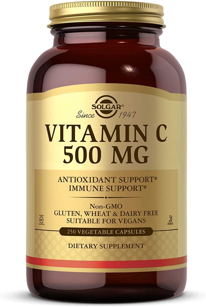 Solgar Vitamina C 500 mg, 250 Cápsulas Vegetais - Antioxidante & Suporte Imune - Saúde geral - Suporta Pele saudável & articulações - Não-GMO, Vegan, Glúten Livre, Kosher - 250 Servings
