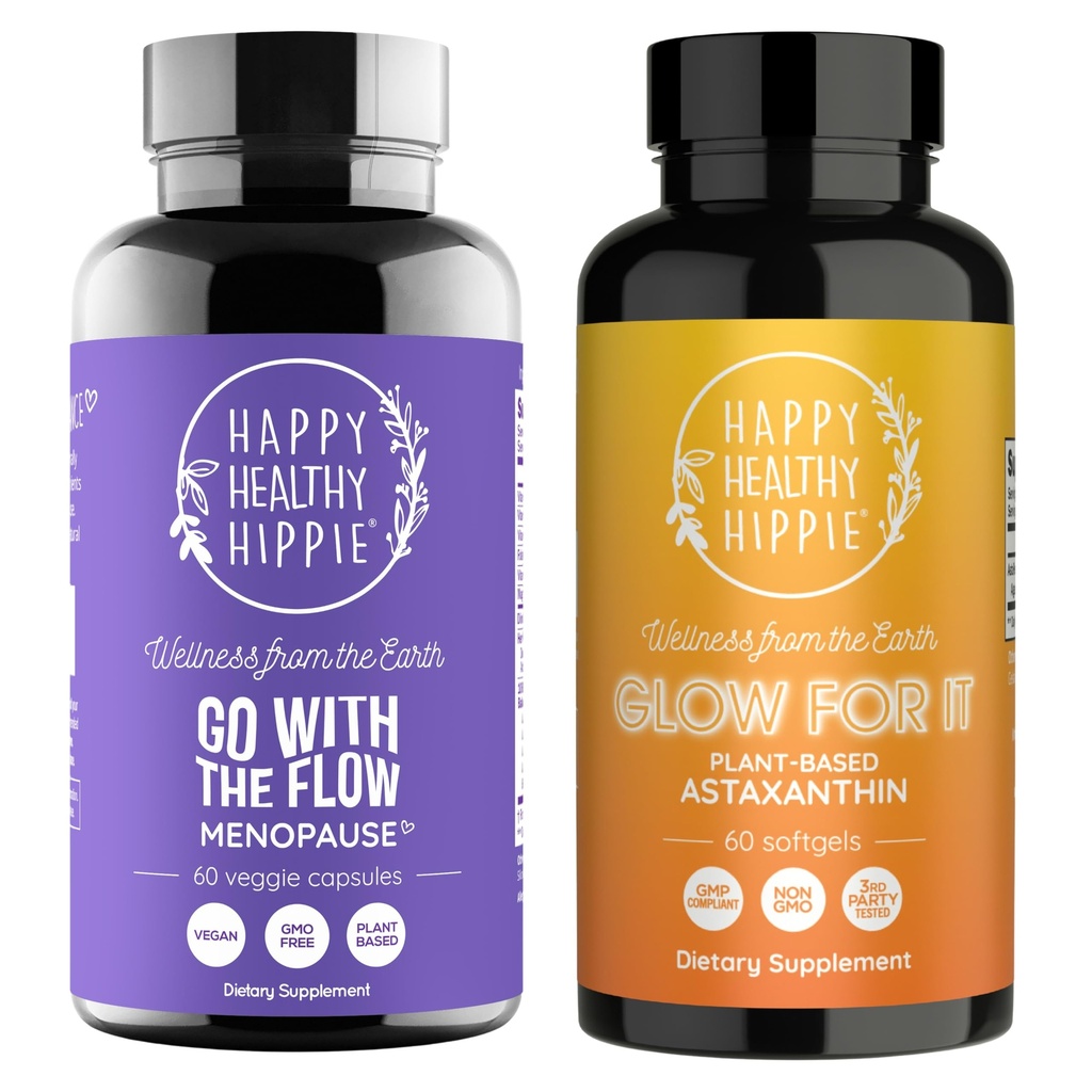 feliz saudável Hippie brilho para ele Astaxantina suplemento e ir com o fluxo menopausa apoio