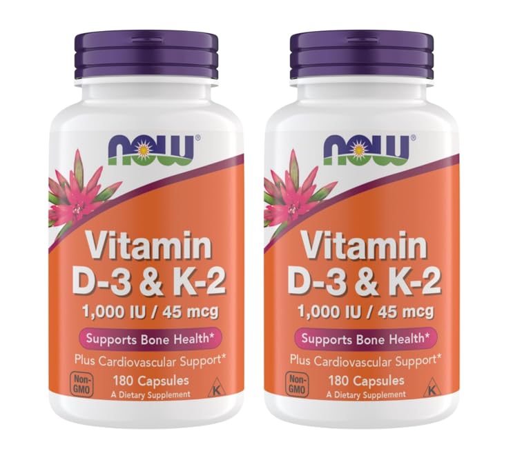 Agora Suplementos Vitamina D3 K2, 1.000 UI/45 mcg, Suporte cardiovascular, Suporta Saúde Óssea, 180 Cápsulas Vegetarianas - Vegan, Glúten livre, Kosher Vitamina D3 e K2 Suplementos (2)