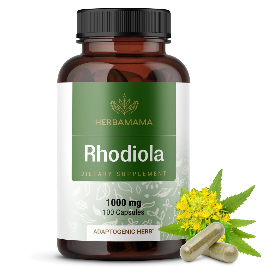 HERBAMAMA Rhodiola Rosea Cápsulas – Suplementos de Menopausa Natural* para Mulheres – 1.000mg Rhodiola Rosea Raiz pó por servir para o apoio de relaxamento feminino – Vegan, Não-GMO – 50-dia de fornecimento