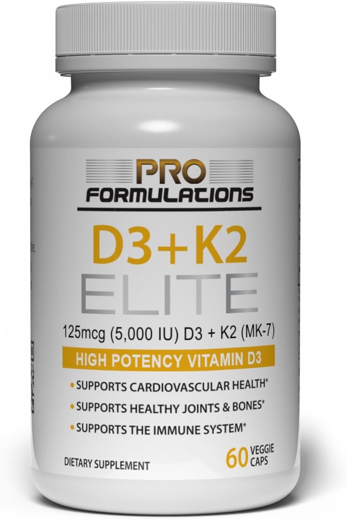 Pro Formulações MD D3 + K2 Elite – Vitamina D3 + Vitamina K2 – Fornecimento de 60 dias – Alta potência, Biodisponível MK-7