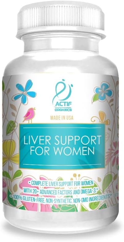 Suporte de fígado ACTIF para mulheres com 20 + fatores avançados e Omega-3 - Não OGM, Made in USA, 90 Count