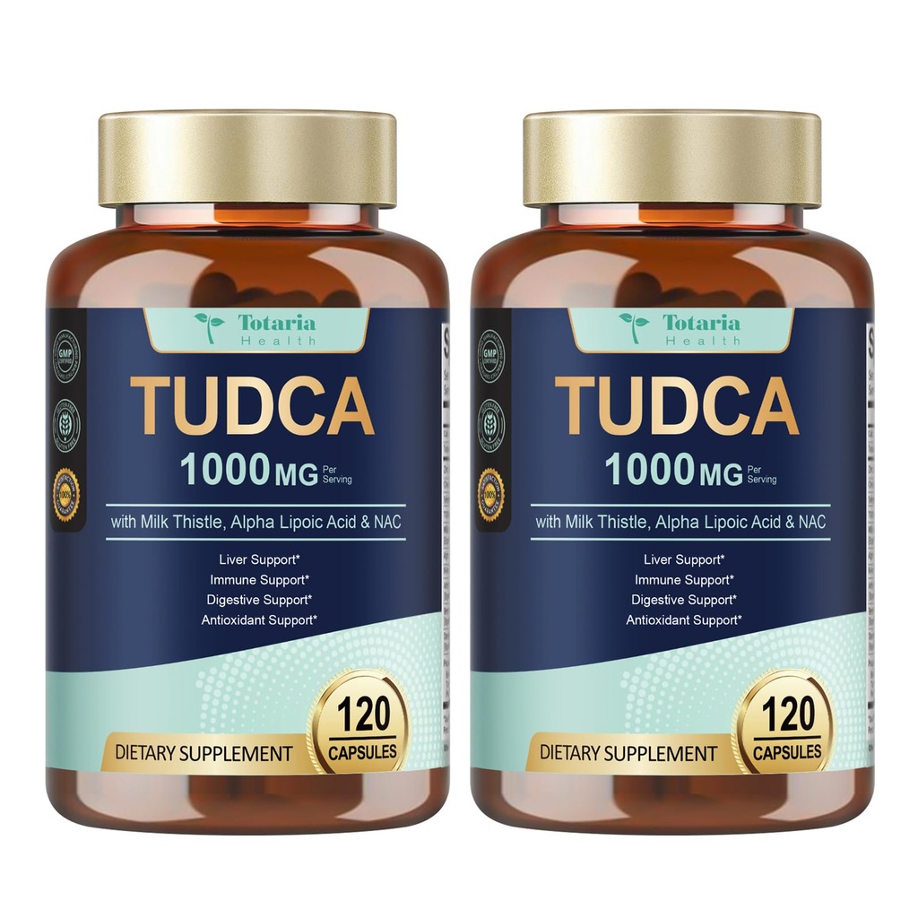 Totaria 2 embalagens TUDCA 1000mg Suplemento de suporte de fígado com cardo de leite, NAC, ALA, 80% de silymarin, 15-in-1 extra de força sales Bile
