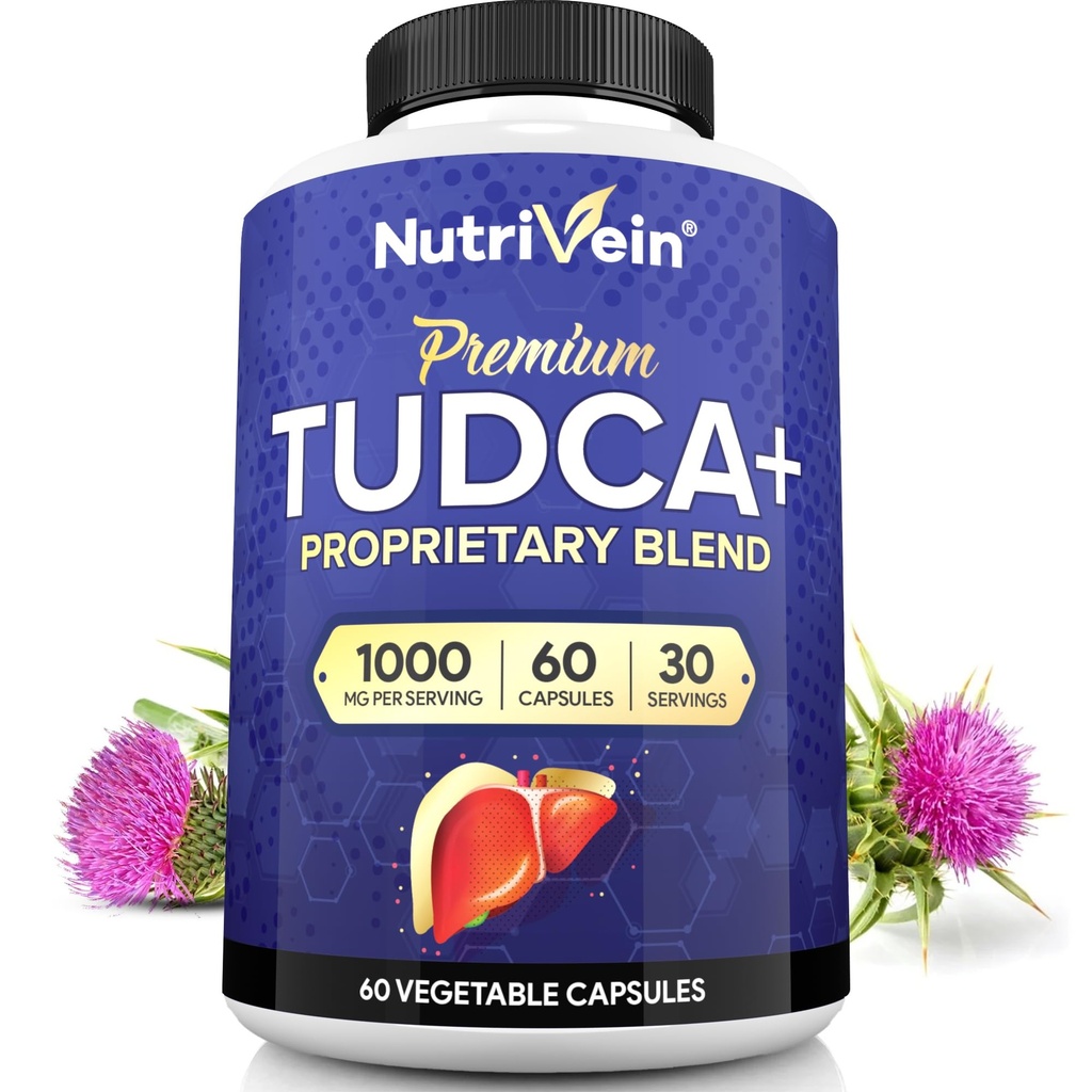 Nutrivein Premium TUDCA+ Suplemento de suporte de fígado 1000mg - Fonte de 30 dias (60 Caps): Suplemento TUDCA Sales Bile para bem-estar do fígado