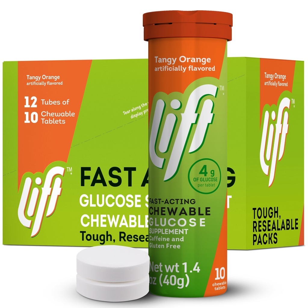 Elevador Glicose rápida de ação Glicose Chewable Energy Tablets, laranja, tubo de 10 ct (Pacote de 12)