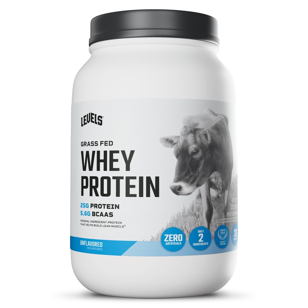 Níveis de grama alimentado Whey Protein Pó, Sem artificiais, 25G de proteína, sem sabor, 2LB
