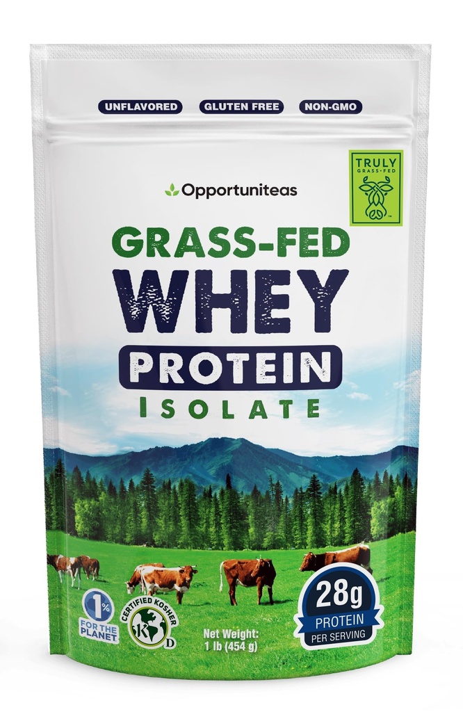 Opportuniteas Whey Feed Whey Isolate Protein Powder – Sem sabor, Heavy-Metal Tested, 28g Protein, Fonte de Irlanda, Sem Hormônio, Não-GMO, Embalado nos EUA – 1lb