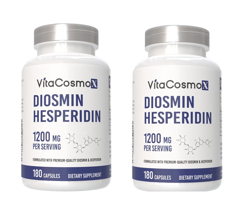 Diosmin Hesperidin 1200 mg Complexo, 180 Cápsulas, Citrus Bioflavonoids Rich Fruit Extract, 100% Vegetarian, Non-GMO & Gluten Free Diosmin Supplement with Max Strength - 2 Packs