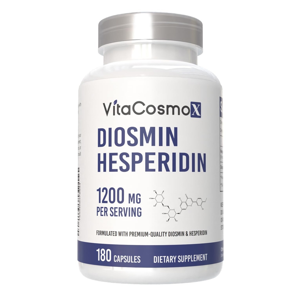 Diosmin Hesperidina 1200 mg Complexo, 240 Cápsulas, Citrus Bioflavonoides Extrato de Frutas Rico, 100% Vegetariano, Não-GMO e Glúten Livre (180 Count of 1))