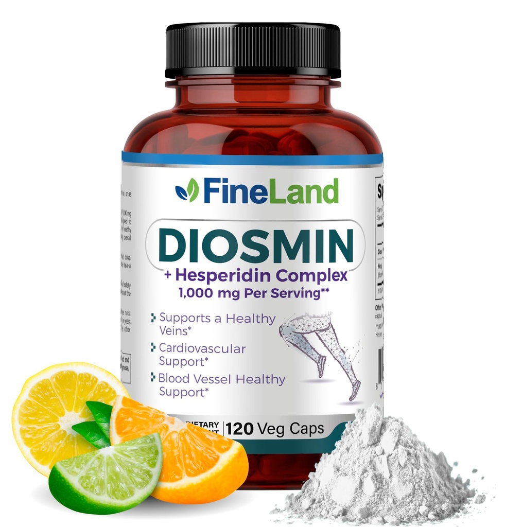 FineLand Diosmin & Hesperidina Complexo, Fórmula avançada Premium, 1000 mg, fluxo de sangue e suporte de circulação, 120 cápsulas, 100% Vegan, Todos naturais