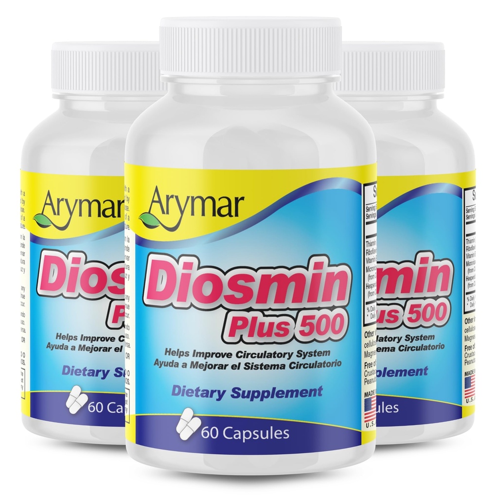 Arymar Diosmin Plus 500 com Hesperidina e B Vitaminas – 60 Cápsulas (3-Pack)