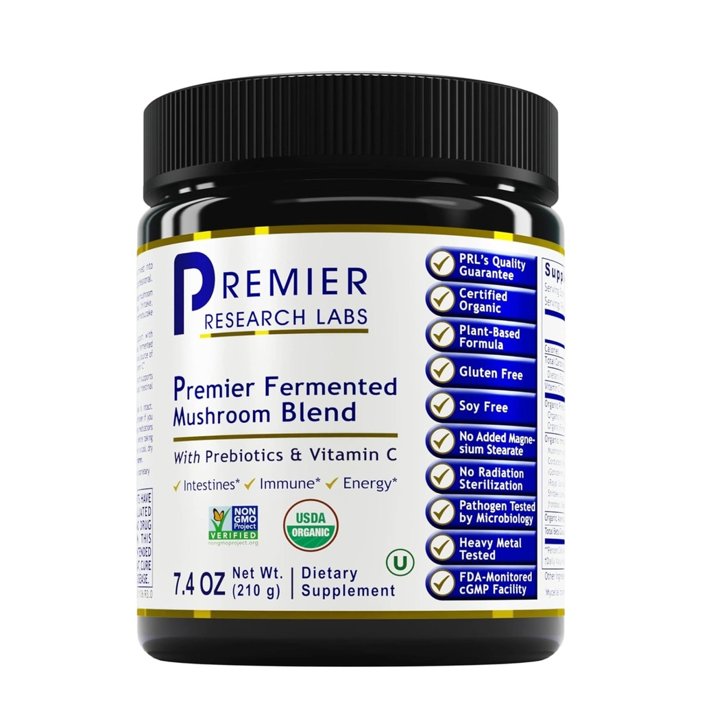 Premier Research Labs Premier Fermented Mushroom Blend - Reishi Mushroom Powder, Extrato de Cogumelo para Bebidas, Café, Complexo de Cogumelo com Tail Turquia, Cordyceps para Immune & Gut Saúde - 7.4 onças