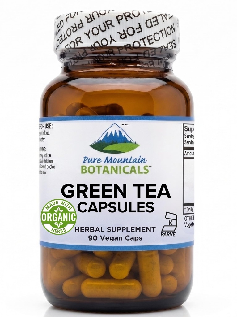 Cápsulas de chá verde - 90 Kosher Vegan Caps com 450mg Espectro completo orgânico e puro extrato de chá verde