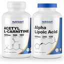 Ácido lipóico alfa nutricosto 600mg, 240 Caps & Acetil L-Carnitina 500mg, 180 Caps