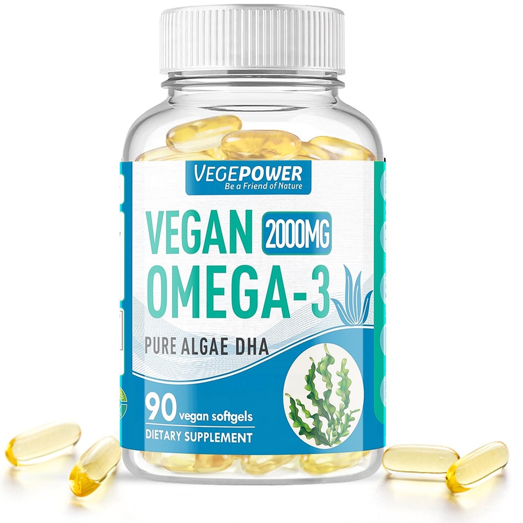 Vegan Omega-3 Algae DHA Suplementos - 2000mg Óleo de algas, planta-baseada em pré-natal Algal DHA, 90 Carrageenan Free Softgels - óleo de peixe sustentável alternativa apoia o cérebro, coração, olhos, saúde conjunta