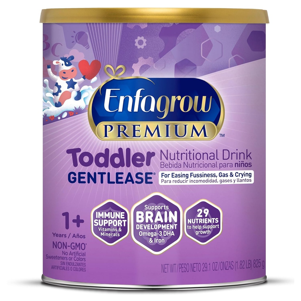 Engagrow PREMIUM Gentlease Toddler Nutricional Drink, Feito com leite real, Projetado para facilitar a fussidão, gás e choro, Cérebro-construindo Omega-3, Nutrientes para o crescimento e apoio imunológico, Powder Can, 29.1 Oz