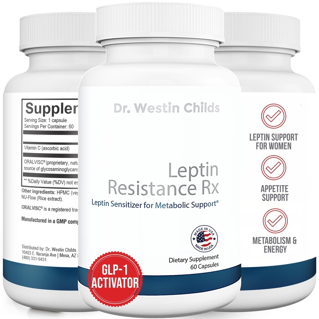 Dr. Westin Childs - Leptin Resistance Rx - Natural Leptin Sensitizer Supplement suplement for Women for Thyroid, Metabolic Health, Vitality, Energy, Focus with Glycosaminoglicans, Vitamina C - 60 ct