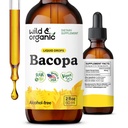 Wild & Organic Bacopa Tintura - Suporta calma, foco, clareza - Bacopa Monnieri Suplemento Líquido - Drops sem álcool com extrato Brahmi - Vegan, Livre de açúcar - 2 meses de fornecimento - 2 fl oz