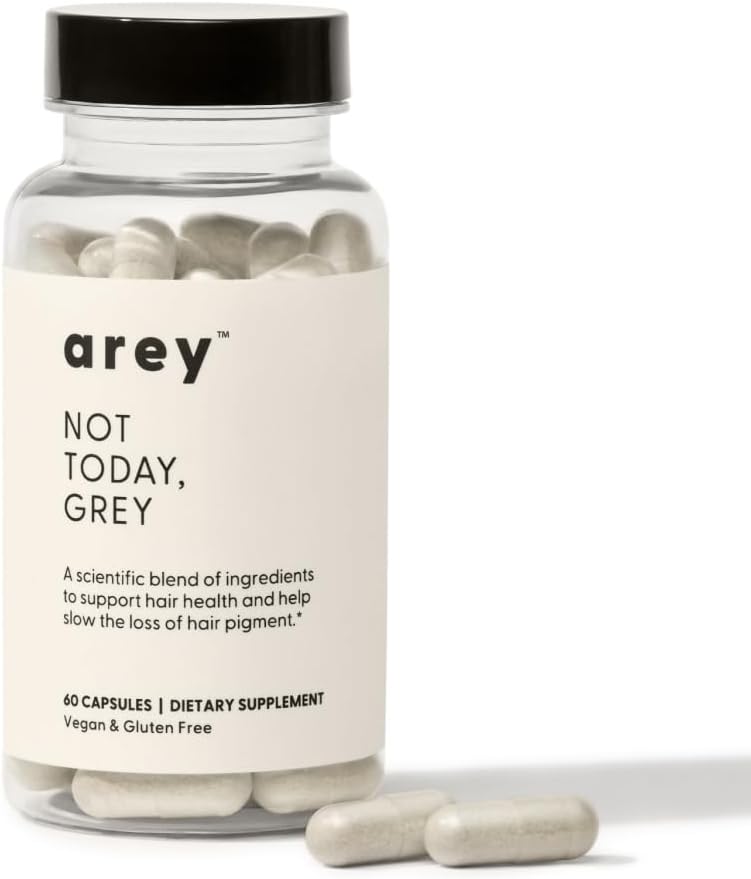 Arey não hoje, Grey Daily Hair Supplement for Women & Men , reduz o crescimento do cabelo cinza & Repigment em 3-6 meses , Promove mais saudável, Cabelo mais grosso , B +D Vitaminas , Vegan & Gluten Free (1 mês)