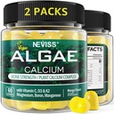 (2 Pack) Pastilhas de cálcio para mulheres, Suplemento de cálcio sem açúcar de algas sustentáveis (3a parte testada) com vitamina D3 K2, C, Zinco, Borão, Manganês para a força óssea, Absopção de cálcio, Vegan
