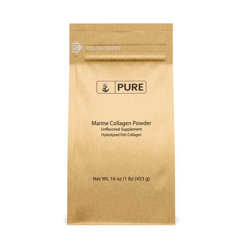 Puro original Ingredientes Pó de Colágeno Marinho (1 lb) Natural e sem sabor, Peptídeos de Proteína, Saco Resealable