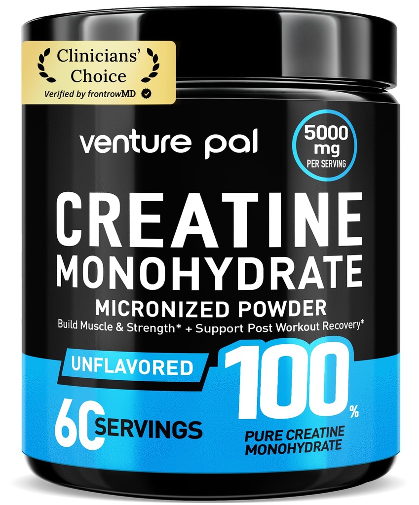 Venture Pal 100% puro micronizado Creatina Monohidrato em pó, Creatina sem sabor para mulheres e homens, Vegan, Keto, Gluten Free, 5 g (5000mg) por serviço, Creatina Monohidrada en Polvo