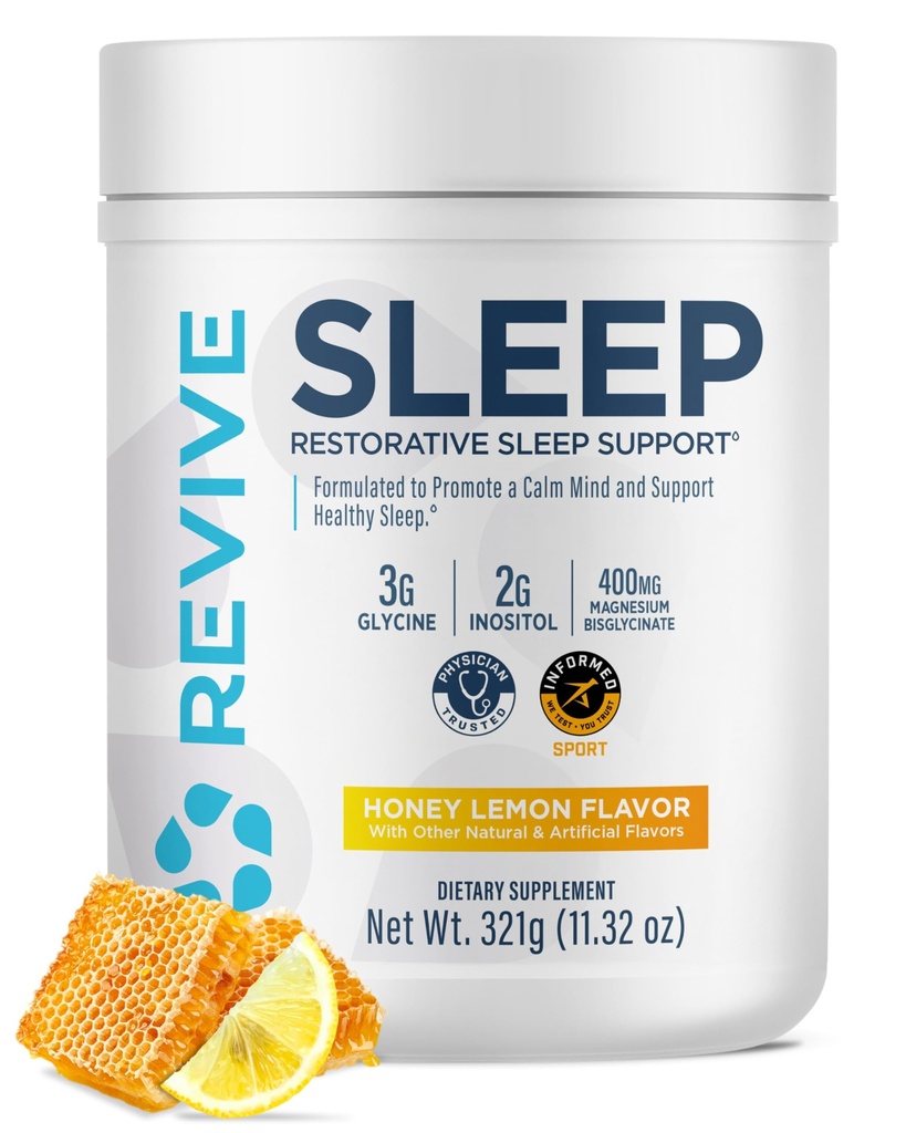 Reviva o suplemento de suporte de sono MD para adultos, Lemon de mel - suplementos de sono com magnésio (glicinato), inositol, Glycine & L-Theanina - promove relaxamento e saúde do sono