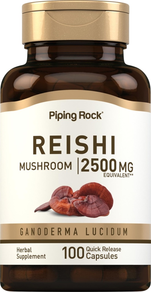 Piping Rock Reishi Cogumelo Cápsulas □ 2500mg □ 100 comprimidos □ Suplemento de Extrato de Erva Padronizado com Ganoderma Lucidum