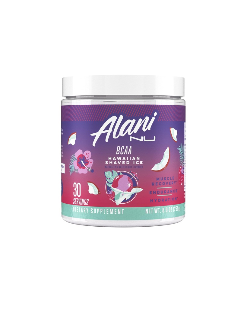Alani Nu BCAA Hawaiian Shaved Ice (Ice Ranch Chain Essential Amino Acids) Fórmula 2:1:1 Suplemento em pó (Recuperação muscular) Vitaminas para pós-treino
