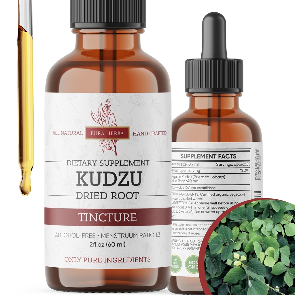 Extrato orgânico de raiz Kudzu – Sem álcool, Vegan Suplemento para apoio ao álcool – 2 Fl Oz – Não-GMO, Made in USA