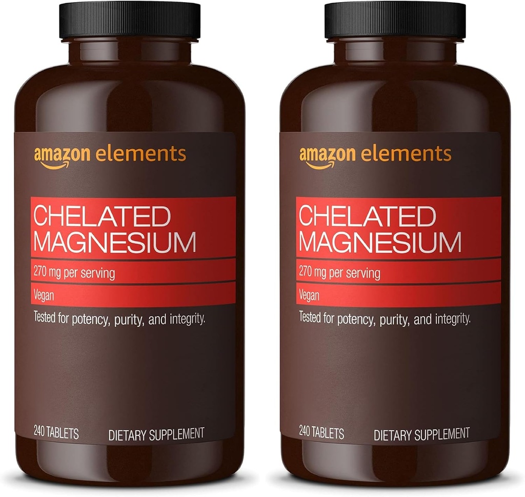 Elementos - Magnésio Quelado, 240 comprimidos, 270 mg por serviço, como Magnésio Glicinato Quelato, Vegan (embalagem de 2)