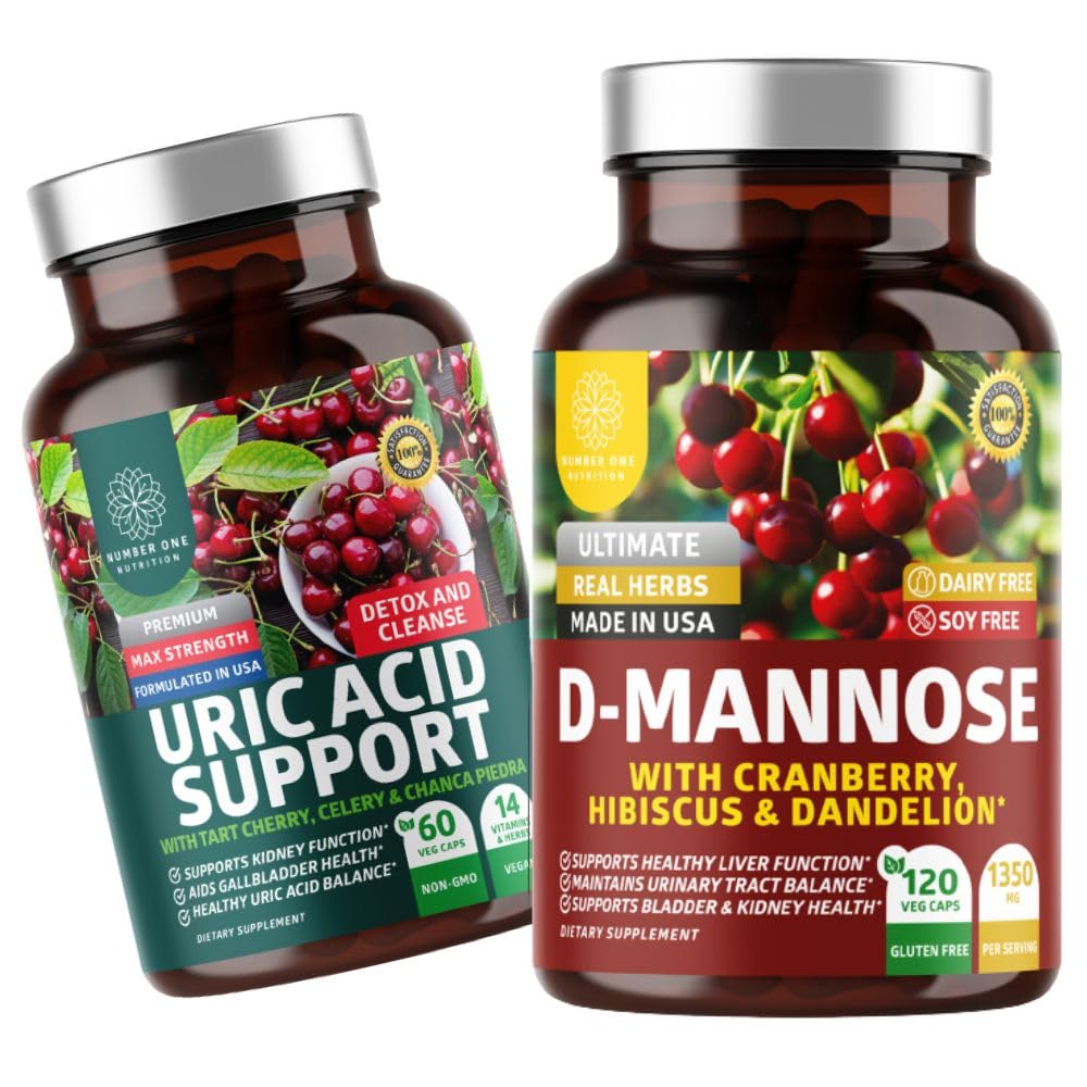 N1N Nutrição N1N Premium D-Mannose com Cranberry & Hibiscus [1350mg], 120 Cápsulas e Suporte de Ácido Urico com 14 Ervas Potentes, 60 Cápsulas, 2 Pacotes