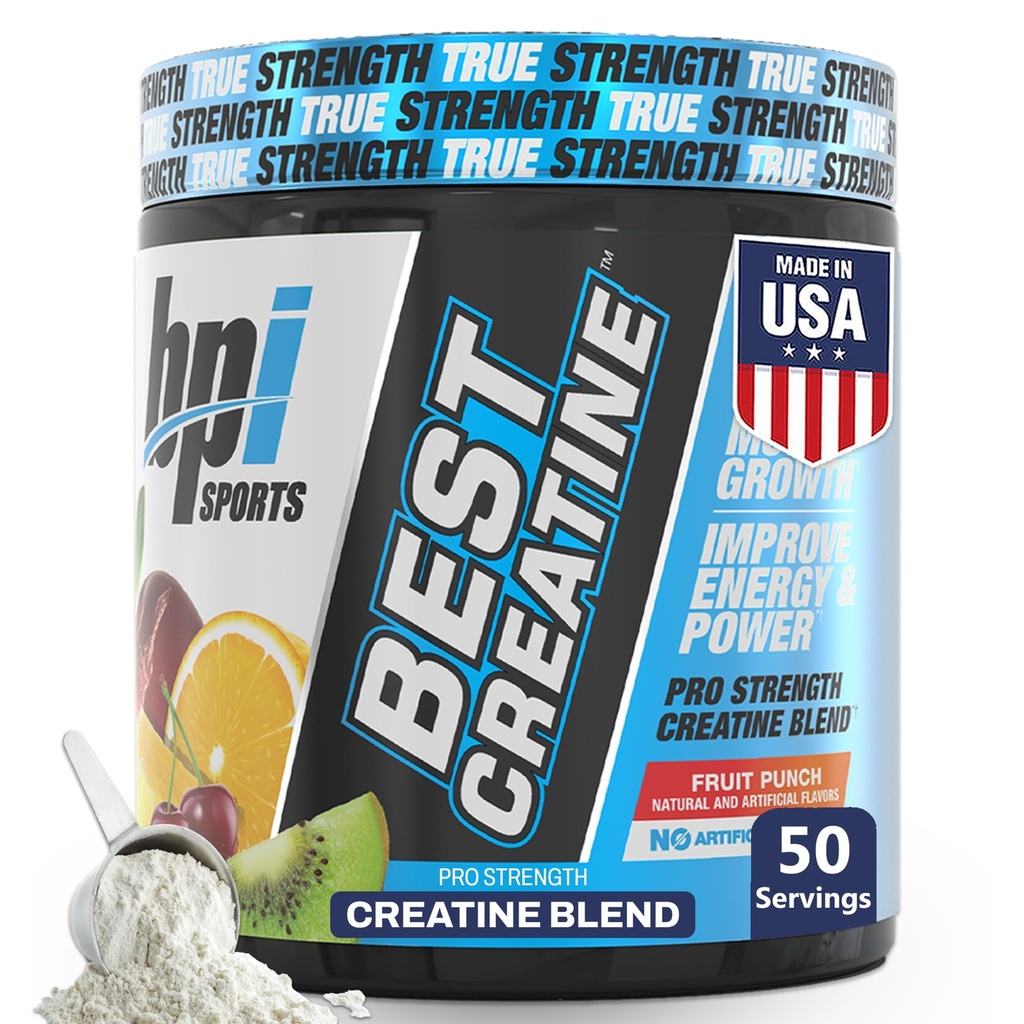 BPI Sports Best Creatine - Creatina Mono-hidratado Pó para Homens e Mulheres, Himalaia Sal - Força, Bomba, Endurance, Crescimento muscular, Definição muscular - Sem Bloat - Fruit Punch - 50 porções - 10,58 oz