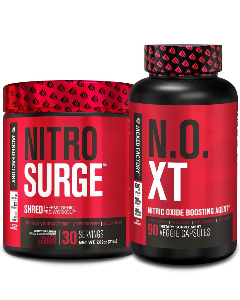 Fábrica Jacked Nitrosulge Destruiu pré-treino termogênico em Black Cherry & N.O. XT Nitric Oxide Booster para homens e mulheres