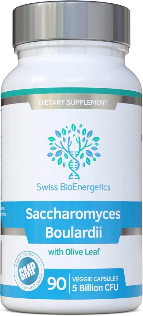 Saccharomyces Boulardii 5 Bilhões UFC 90 Cápsulas - Sem Refrigeração Necessária - Levedura não colonizante de alta resistência com Folha de Oliva sinérgica, Biotina e Vitamina D3