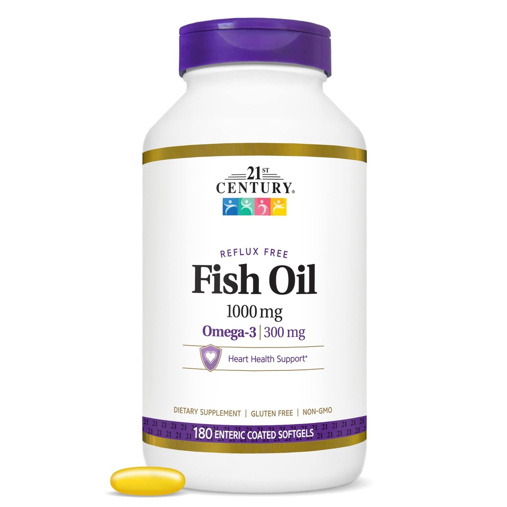 21th Century Fish Oil 1000 Mg Entérico revestido Softgels, 180Count
