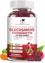 Glucosamina Condroitina Gummies Tripla Força (1.000mg Glucosamina, 750mg Condroitina) com HSH, Açafrão, Quercetina, Vitamina E, Suplemento de Apoio Conjunto, Antioxidante 60 Gummies Flavor de Framboesa
