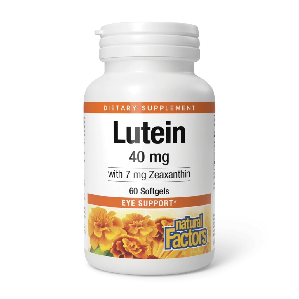 Factores naturais, Lutein 40 mg, Apoio antioxidante para olhos saudáveis e pele com Zeaxanthin, 60 Softgels