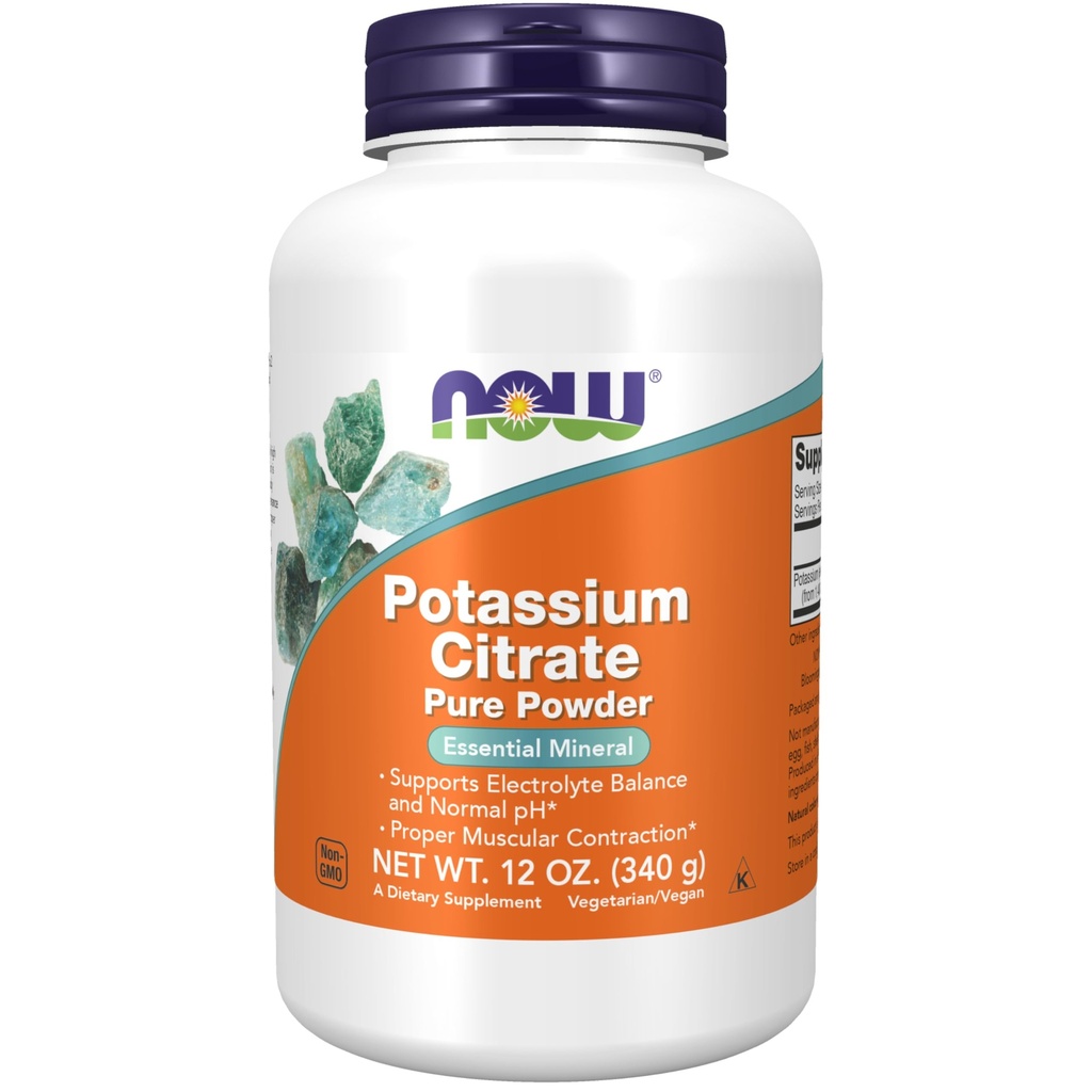 Now Foods Supplements, Potássio Citrate Powder, Suporta Balanço Eletrolítico e pH normal*, Essential Mineral, 12-ounce