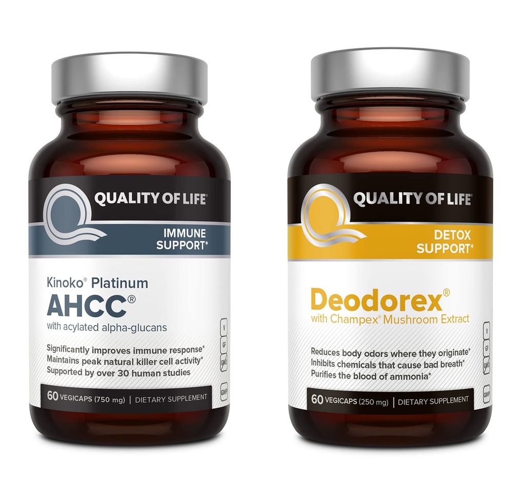 Qualidade de vida Todos os suportes Imune Natural e Detox Bundle - Kinoko Platinum AHCC Mushroom Extract - Deodorex Detox Support Supplement
