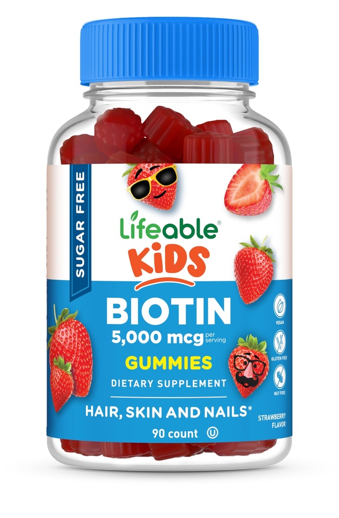 Açúcar Vidable Free Kids Biotin Gummies (Cumprimento de Natal) 5000mcg (Cumprimento de Natal) Suplemento de Biotin Biotin para o crescimento do cabelo, pele e saúde das unhas